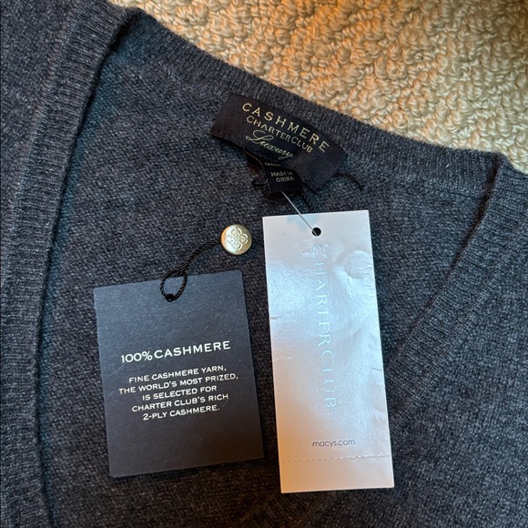 Charter Club Dark Gray V-Neck cashmere Sweater - Picture 2 of 6